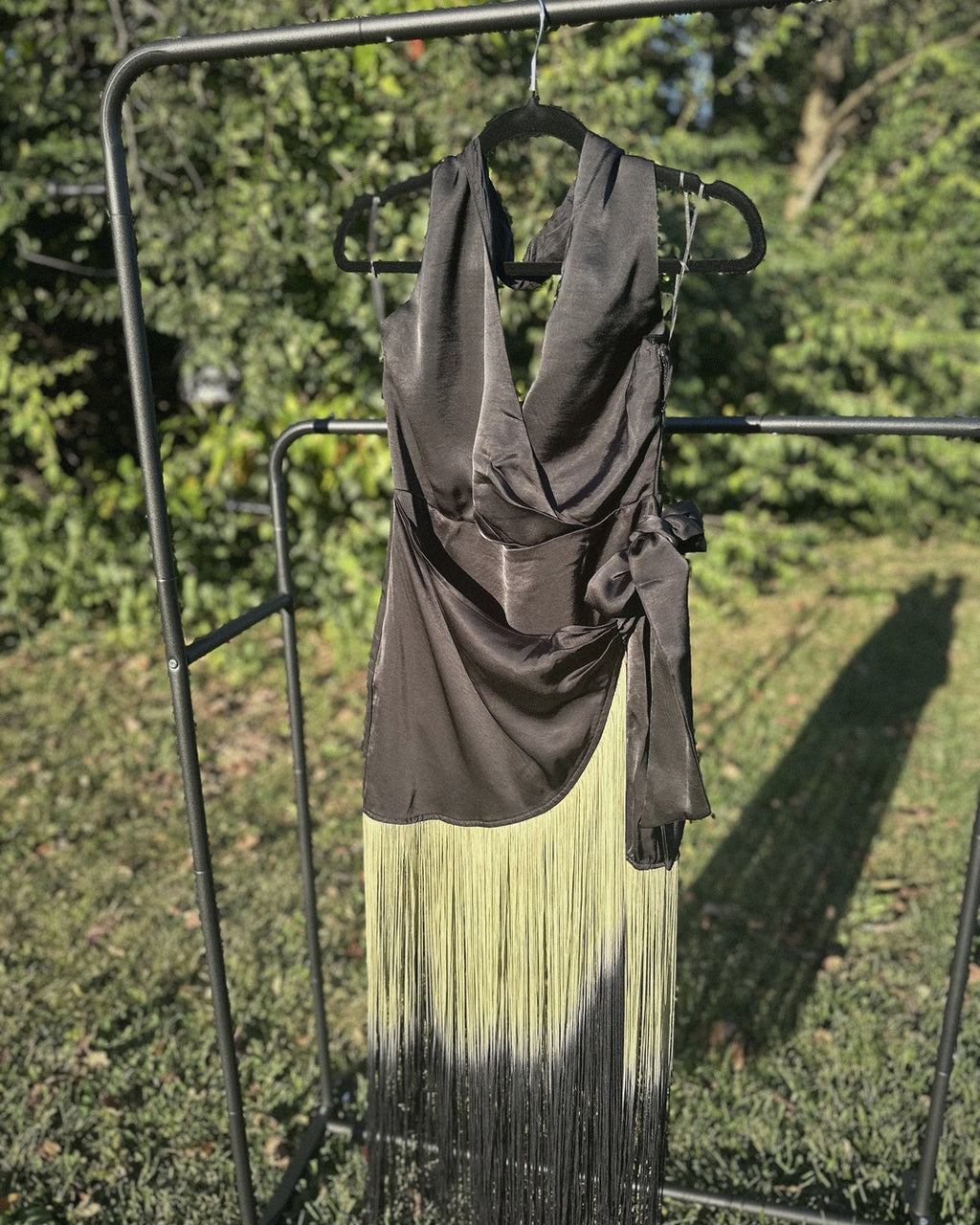 Black ombré fringe halter, golden hour