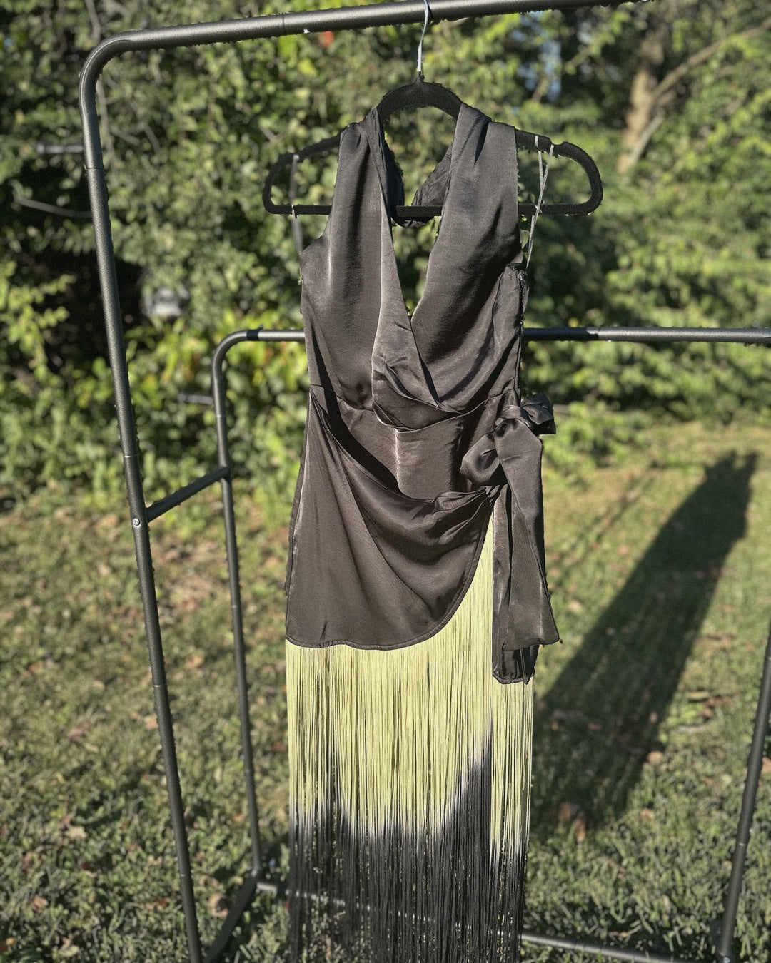 Black ombré fringe halter, golden hour