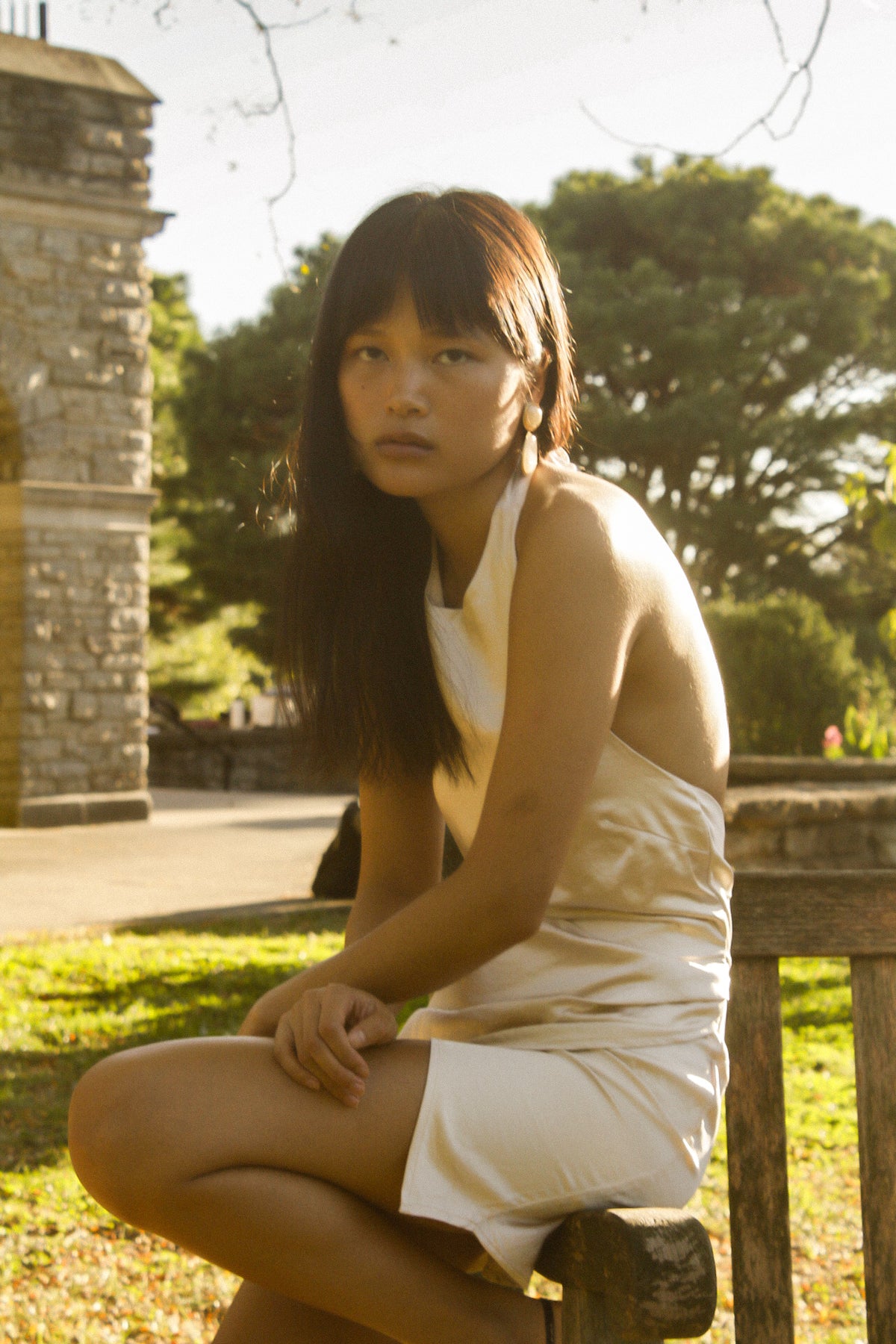 The Adelaine · Woven Satin Halter Mini