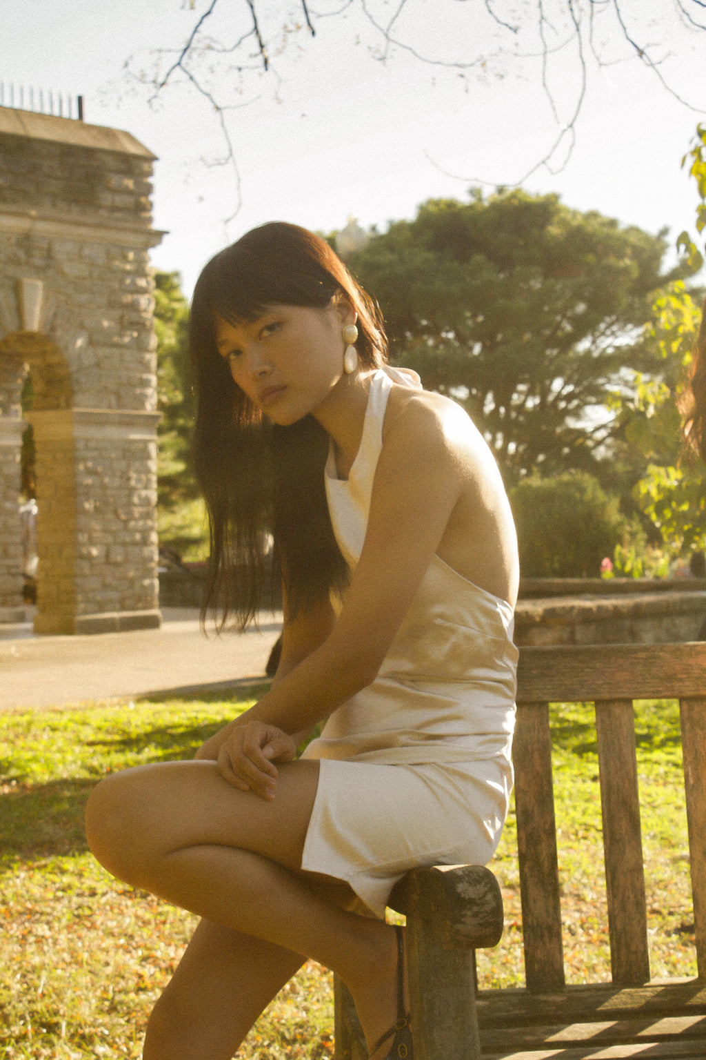 The Adelaine · Woven Satin Halter Mini