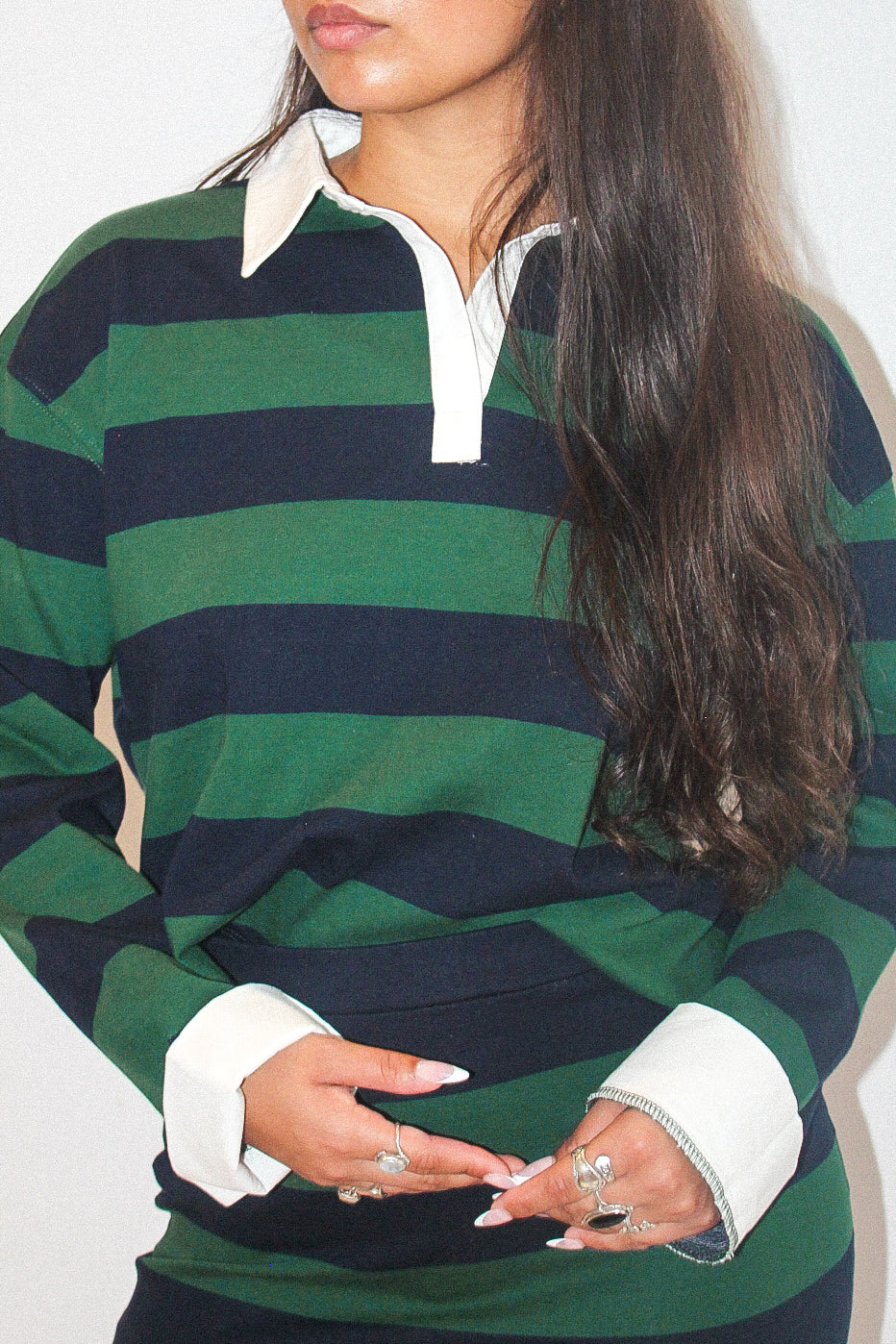 Striped Collar Polo Set — collar and cuff detail