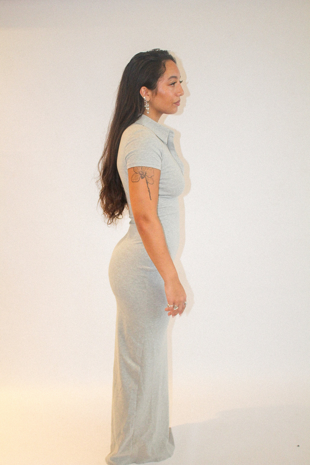 Thick Jersey Maxi Dress — Heather Grey, side