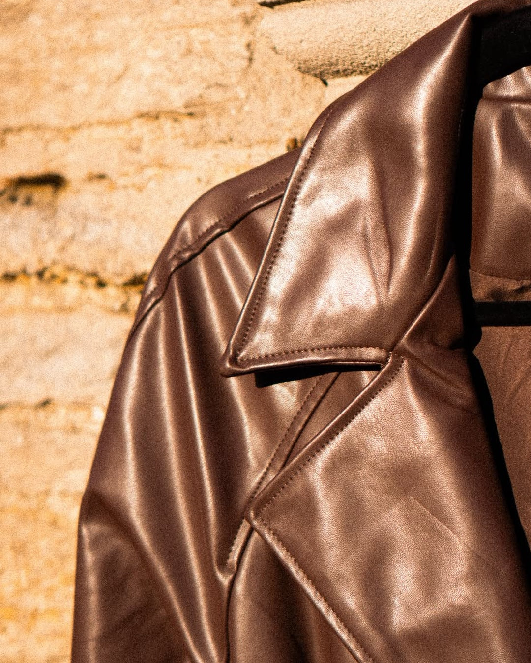 Belted Faux Leather Trench