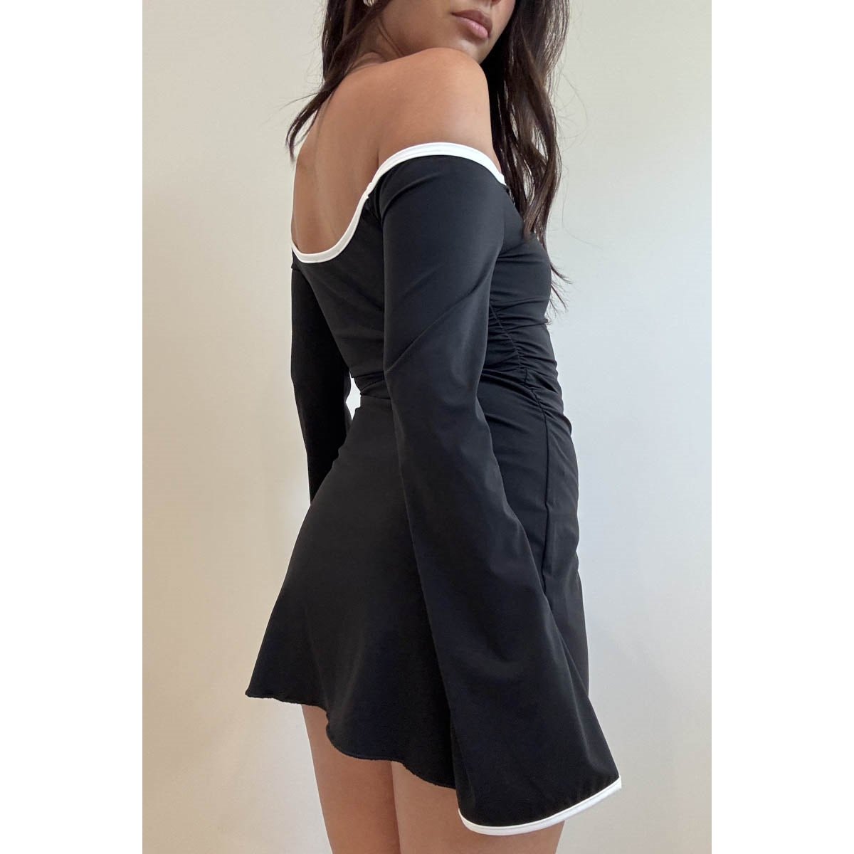 Contrast Off-Shoulder A-Line Mini — back