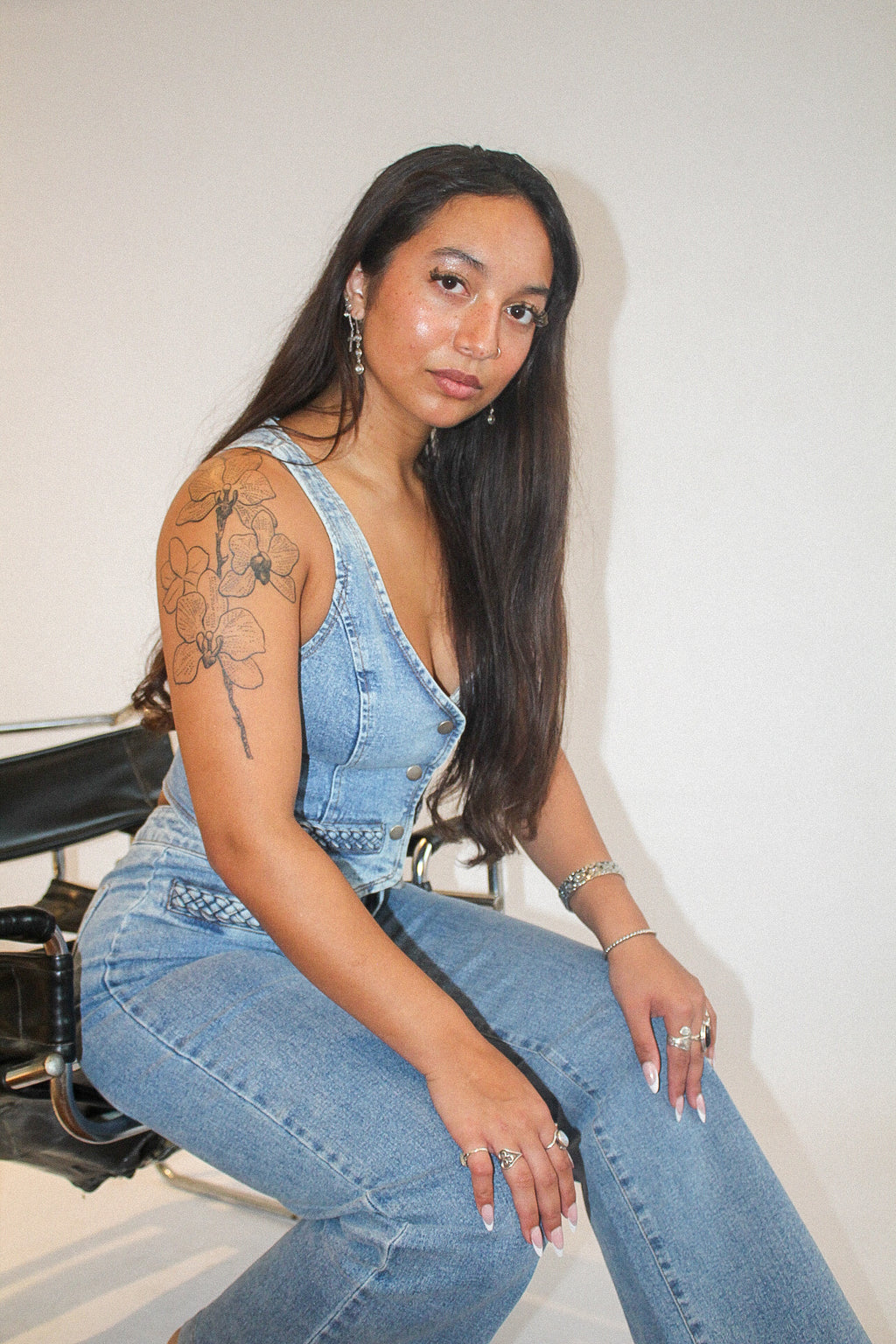 Denim Rope Detail Vest + Wide Pants Set