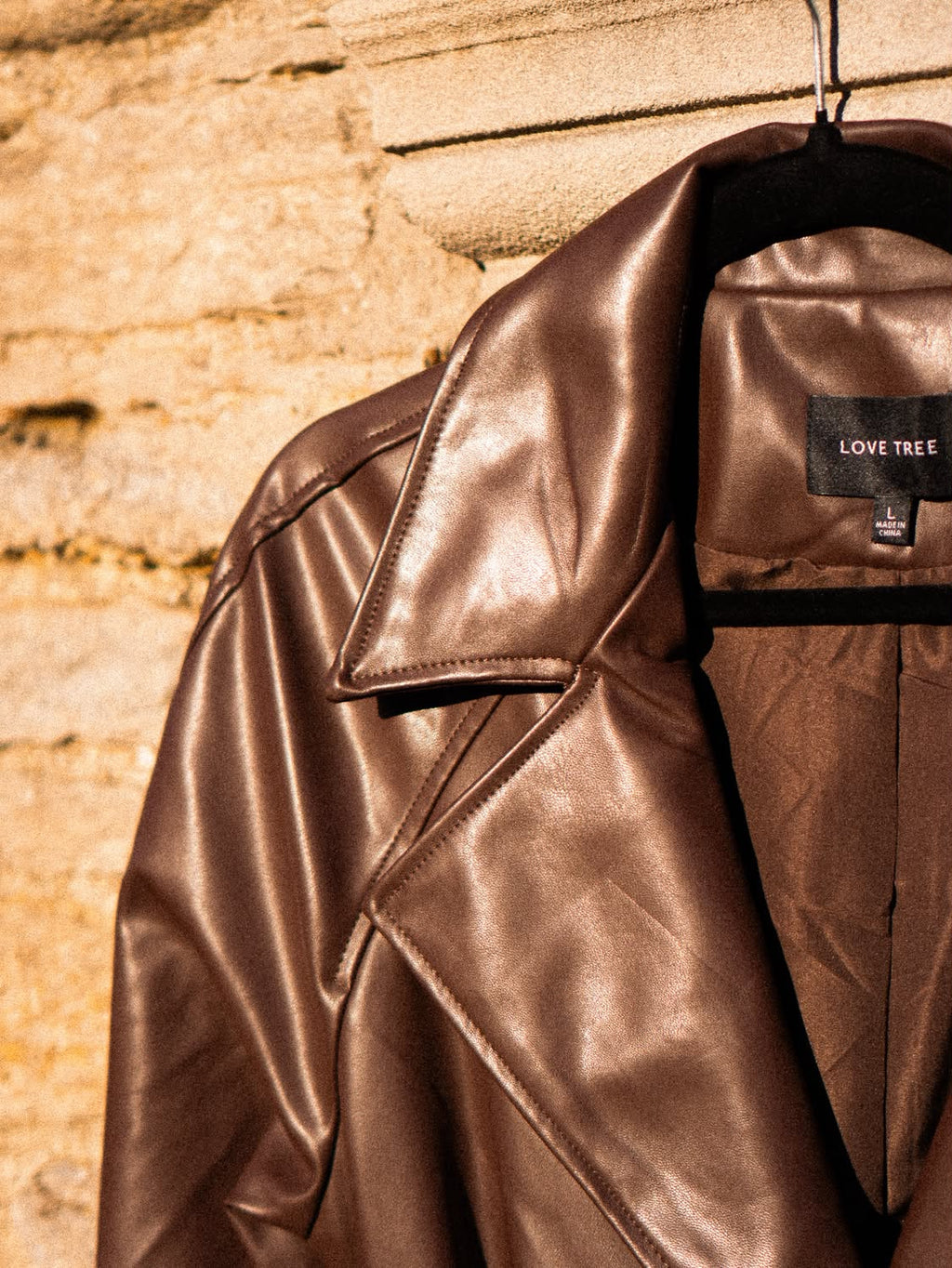 Belted Faux Leather Trench