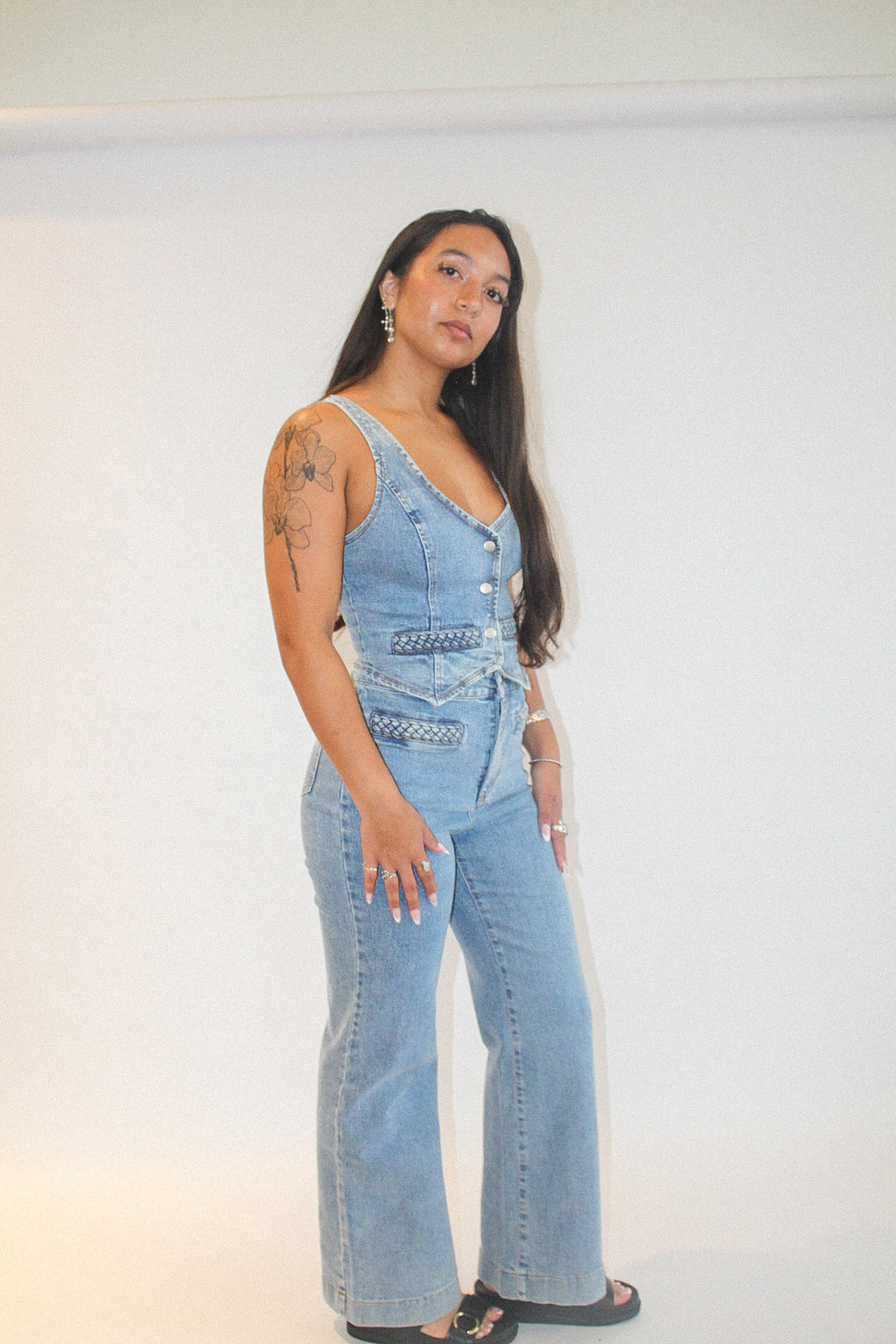 Denim Rope Detail Vest + Wide Pants Set