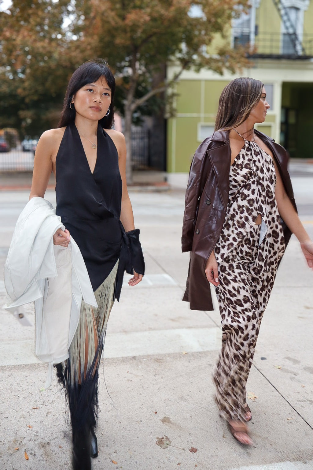 Ivory and Espresso trenches crossing the street