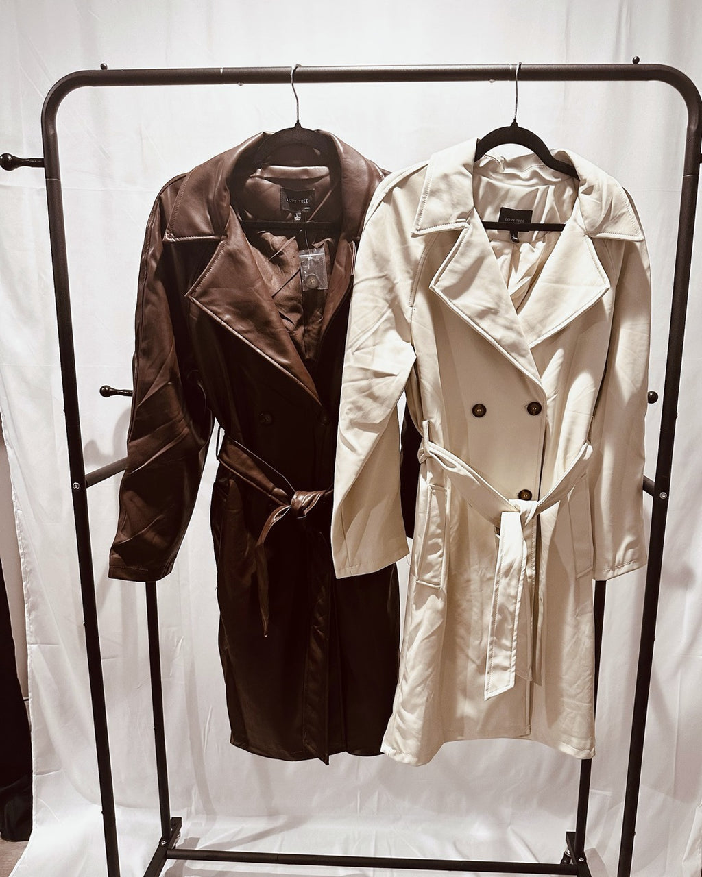Belted Faux Leather Trench